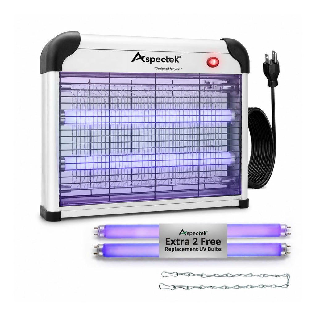 ASPECTEK Electric Bug Zapper, 20W UV Bulbs, Fly, Mosquito, Gnat and Moth Control, Indoor and Covered Outdoor Use for Home, Garage, Patio and Farm, Includes 2 Replacement Bulbs