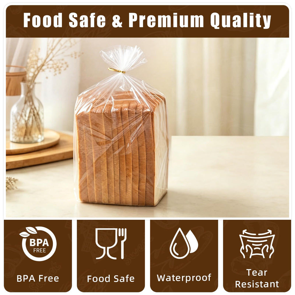Homrelaxy 120 Pcs Plastic Bread Bags for Homemade Bread and 120 Ties