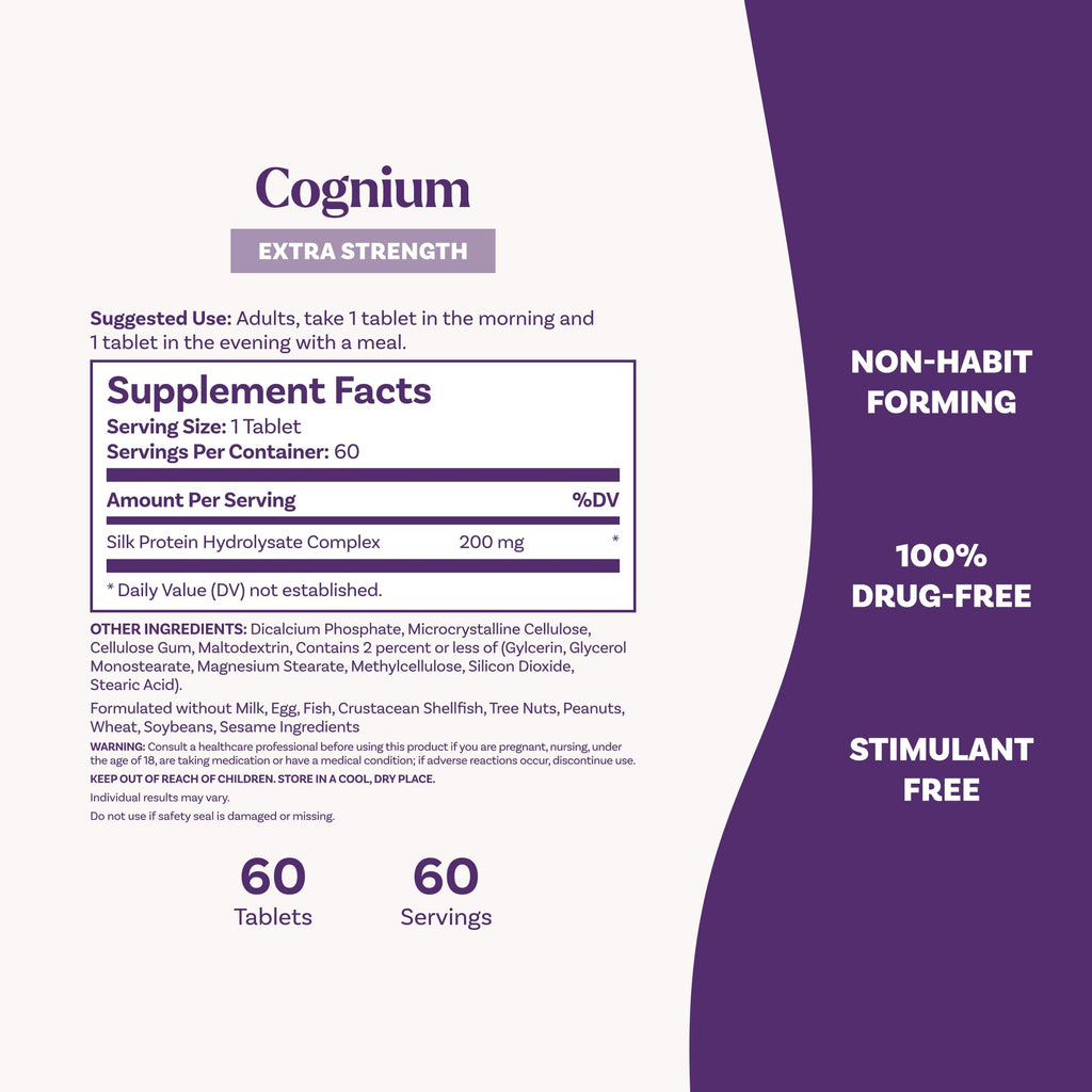 Natrol Cognium Memory Extra Strength, Brain Health Supplements for Adults, Brain Memory Supplements, Enhances Mental Agility in Healthy Adults, 60 Tablets, Up to a 30 Day Supply