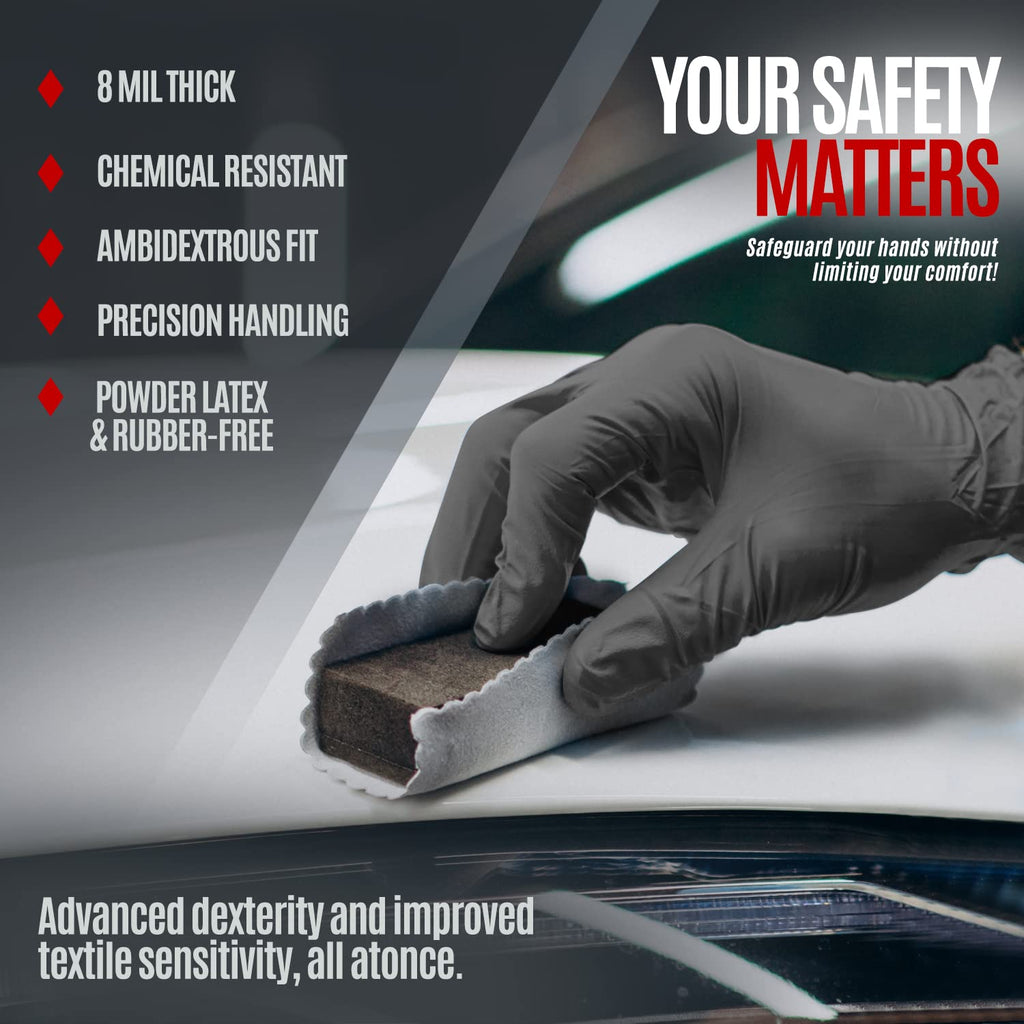 MED PRIDE 8 Mil Xl Disposable Black Nitrile Gloves Heavy Duty Diamond Textured Powder Free Latex Free Box of 100