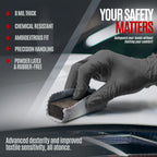 MED PRIDE 8 Mil Xl Disposable Black Nitrile Gloves Heavy Duty Diamond Textured Powder Free Latex Free Box of 100