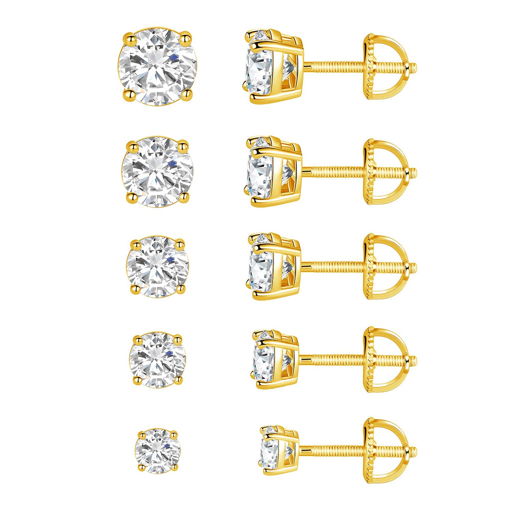 MDFUN Screw Back Stud Earrings for Women Men, 5 Pairs 3-7MM
