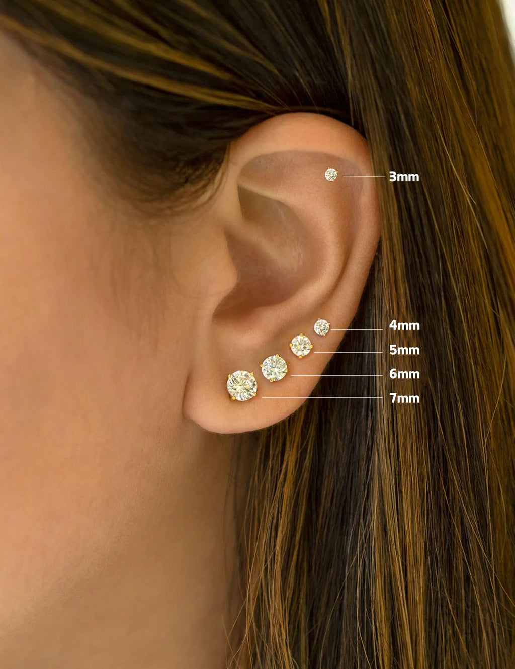 Women's 14K White Plated CZ Stud Earrings Simulated Diamond Round Cubic Zirconia Ear Stud Set（5 Pairs)