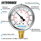 MEANLIN MEASURE -30inHG~30Psi Stainless Steel 1/4" NPT 2.5" FACE DIAL Vacuum Pressure Gauge, Lower Mount (Pack of 2), with 1/2" NPT and 3/8" NPT Hex Bushing