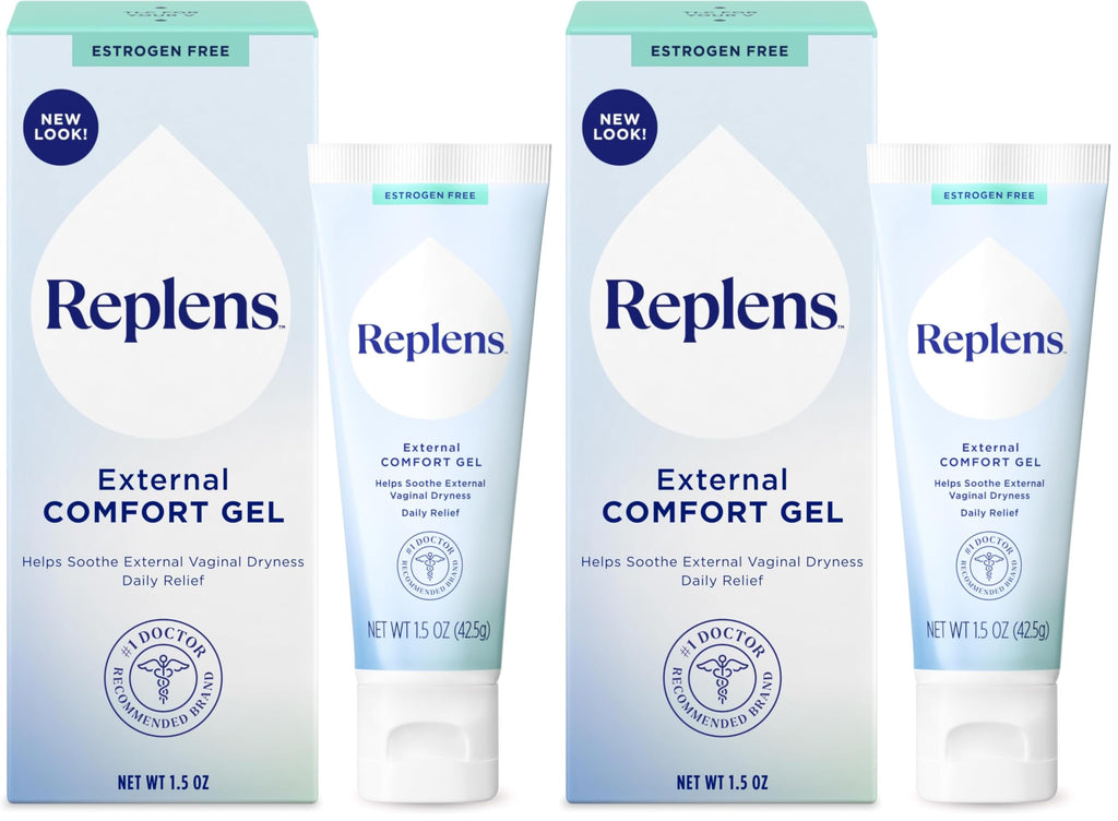 Replens External Comfort Gel for Vaginal Dryness, Fragrance Free Daily Comfort Gel, Hormone-Free, 1.5 oz (Pack of 2)