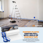 Plastic Drop Cloths, 400' Length x 9' Width Painter's Plastic Film with 4 Rolls Painter's Tape - Disposable Painter's Sheeting & Tarps for Painting, Waterproof Furniture/Couch/Floor Protection