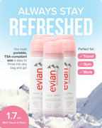 Evian Facial Spray 1.7 oz Travel 6-Pack - Hydrating Mineral Water Mist for Face & Skin - Refreshes Makeup and Tones Skin - TSA-Approved Mini Facial Spray Set for Daily Skincare Hydration