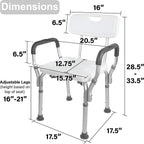 Vaunn Medical Deluxe Spa Shower Chair with Arms and Back, Bath Seat for Seniors, 350 lbs Max Weight, White With Light Gray Arms