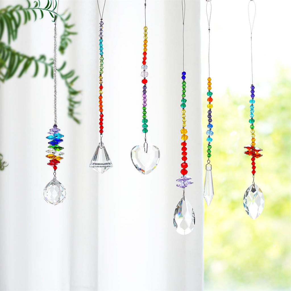 6 Pcs Colorful Crystal Prism Pendants Chandelier Window Suncatcher Decor