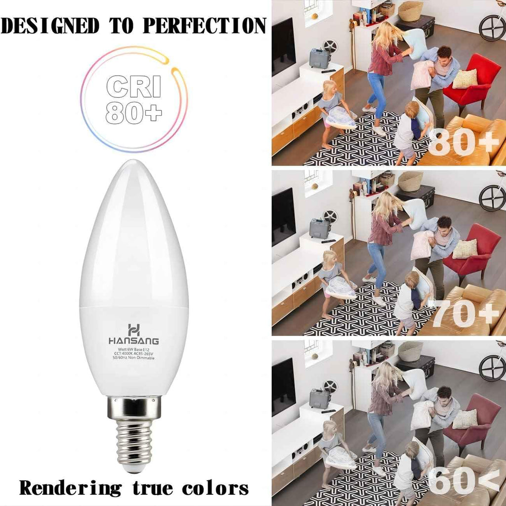 hansang 8 Pack E12 Candelabra LED Light Bulbs 4000K Natural Daylight, Small Base Type B Light Bulb for Chandelier, 6W 60Watt Equivalent, B11 Ceiling Fan Light Bulbs, 600LM, Non-dimmable