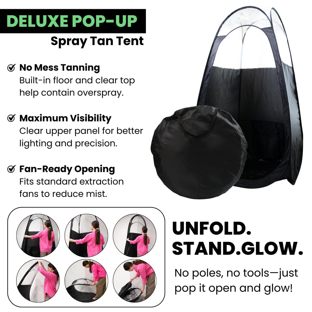 KobbTan Large Deluxe Spray Tan Tent – Pop Up Tent Portable Tanning Booth with Carry Case – Clear Window for Perfect Spray Tanning – Extraction Fan Opening – Easy Clean Spray Tan for Home & Salon