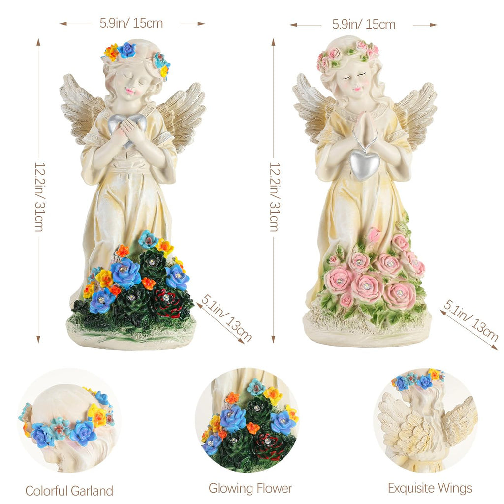 Kssiaz Angel Garden Statue 2Pcs,Love Heart Solar Decor with Warm Light