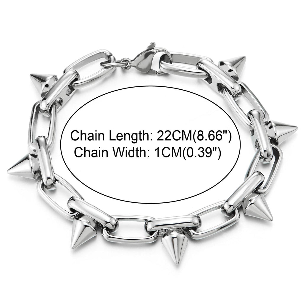 COOLSTEELANDBEYOND Men’s Stainless Steel Spiked Paperclip Link Bracelet With Lobster Clasp, Punk Rock Chain Wristband