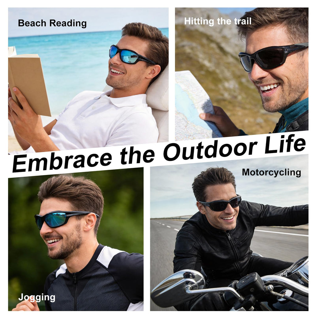 Missfive 2-Pack Mens Go-To Bifocal Sunglasses with Readers Built In, Resilient Temple Comfort-Fit Sport Wrap Around Frame & UV400 Protection, Driving & Reading Glasses for Outdoor +2.5