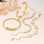 Gold Bracelets for Women, 18K Gold Plated Women Tennis Bracelets Clover Nail Love Bangle Bracelet Set, Gold Bracelet Stackable Set Trendy Jewelry, Gifts for Women's Day and Mother's Day (04-Color-white)