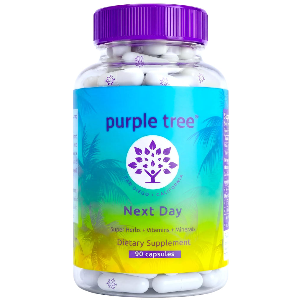 purple tree Next Day – Post-Drink Morning Wellness Supplement for Balance, Restore & Replenishment | Ashwagandha KSM-66, Milk Thistle, Ginger, Peppermint, Electrolytes & Vitamins | 90 Capsules