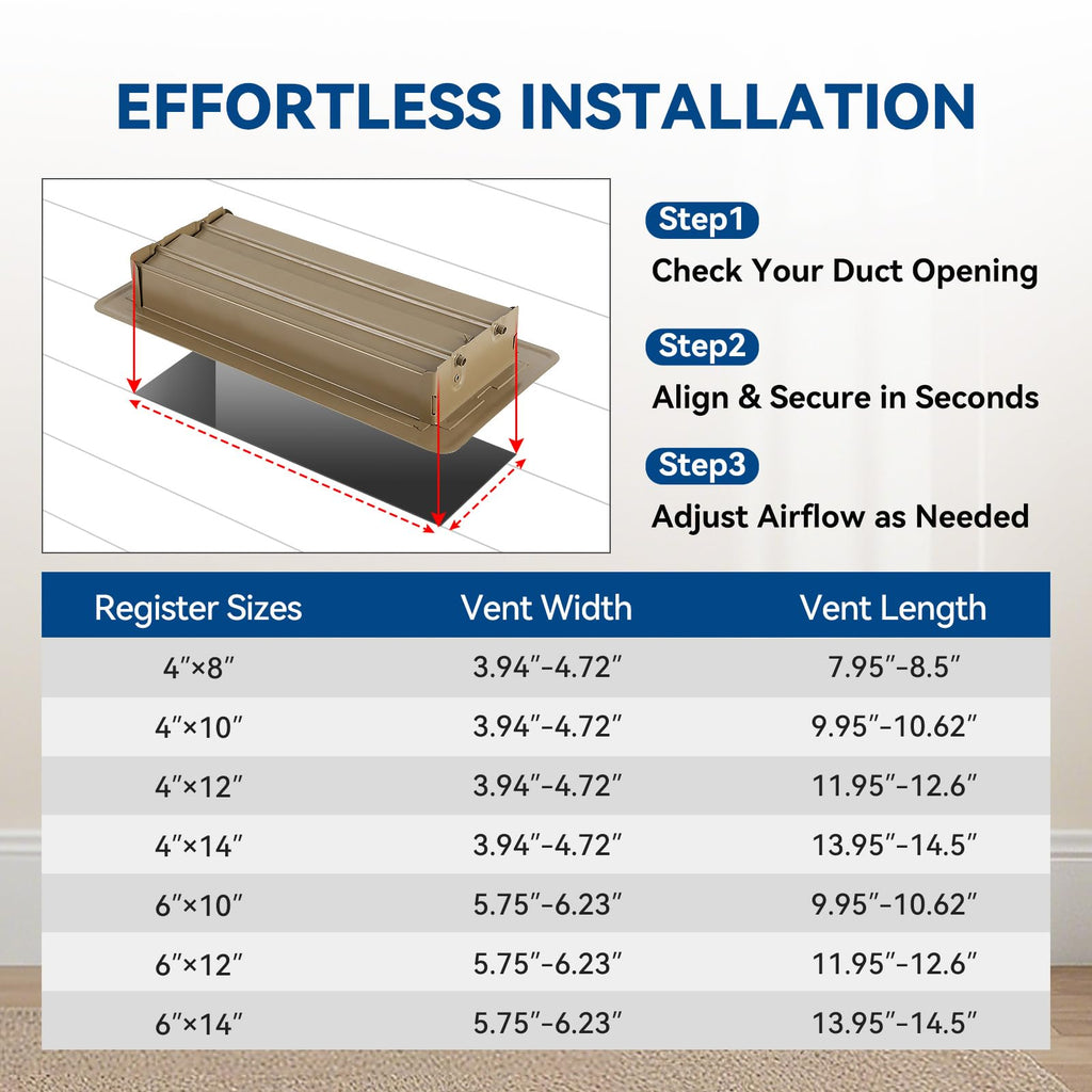 4" x 10" Floor Register Vent Covers 2-Pack, Walkable Powder-Coated Metal Vent Covers with Adjustable Airflow, Curved Safe Edges for Floor/Wall, Brown