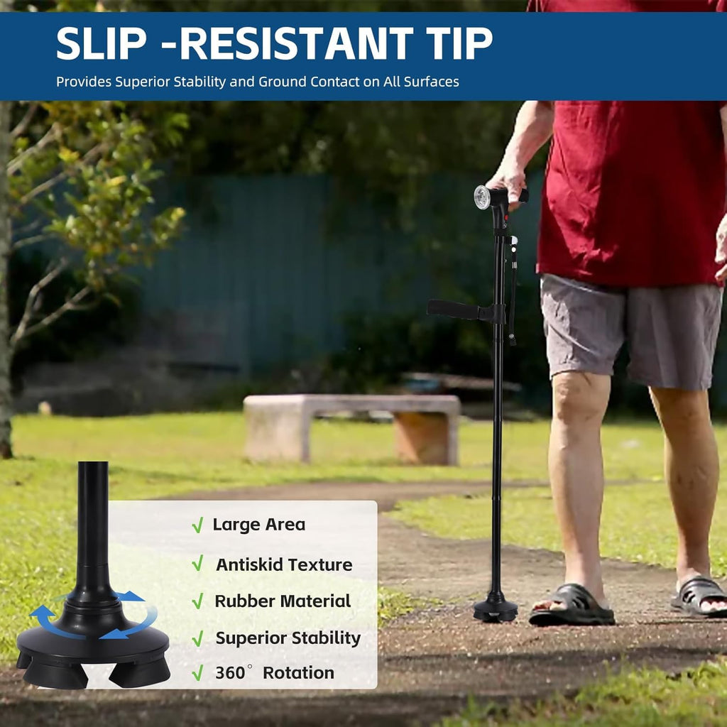 Cane Hero Walking Cane, Ready Walker Cane with Light and Alarm, Smart Walking Cane for Women, Adjustable Suitable for Arthritis Disabled and Elderly, with Cushioned T Handle and Swivel Four Pedestal