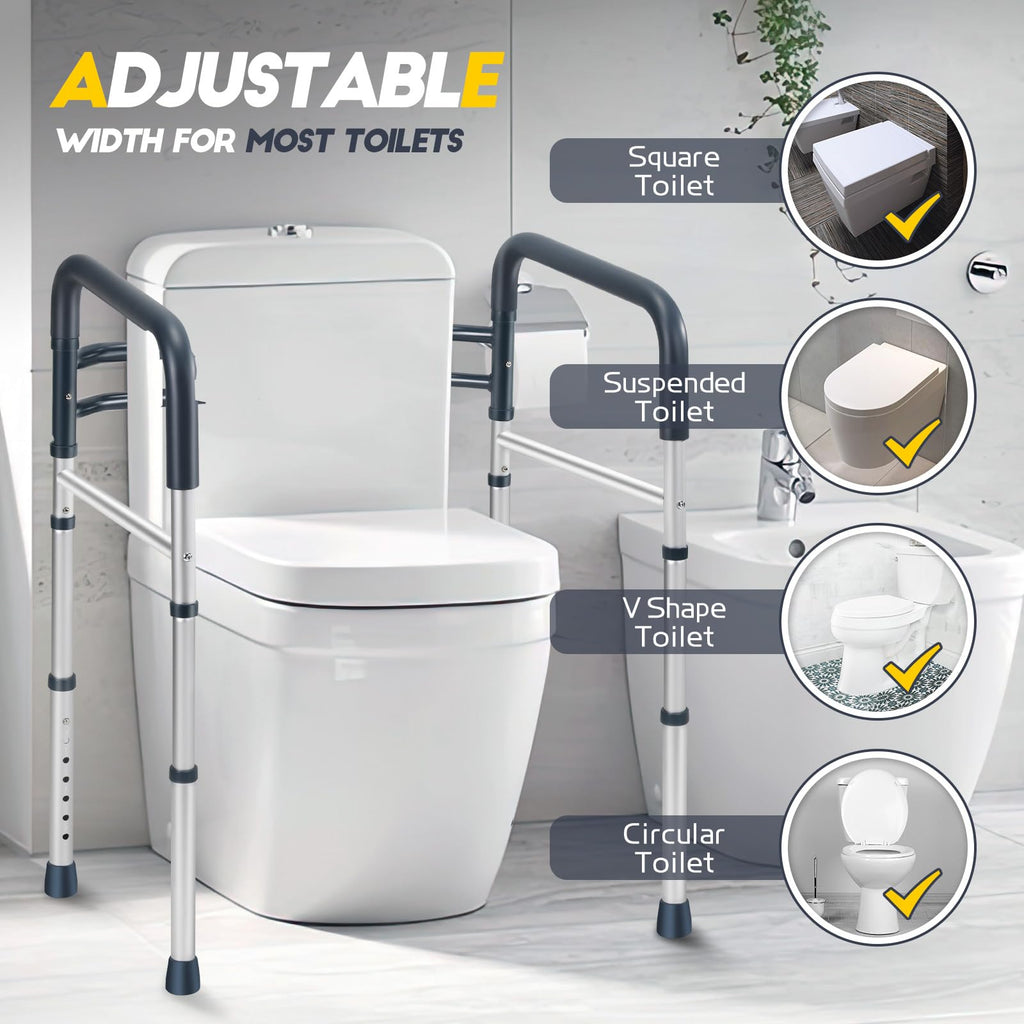 Lianjindun Toilet Safety Rails, Folding & Portable Bathroom Toilet Handles for Elderly, Seniors, Handicap & Disabled, Adjustable Toilet Safety Frame Fit Any Toilets (350 LB)