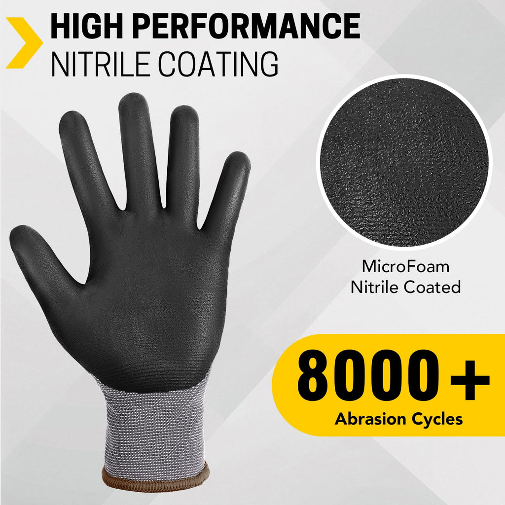FURWEY Safety Work Gloves,16 Pairs Nitrile Micro Foam Coated,Seamless Knit,Size L