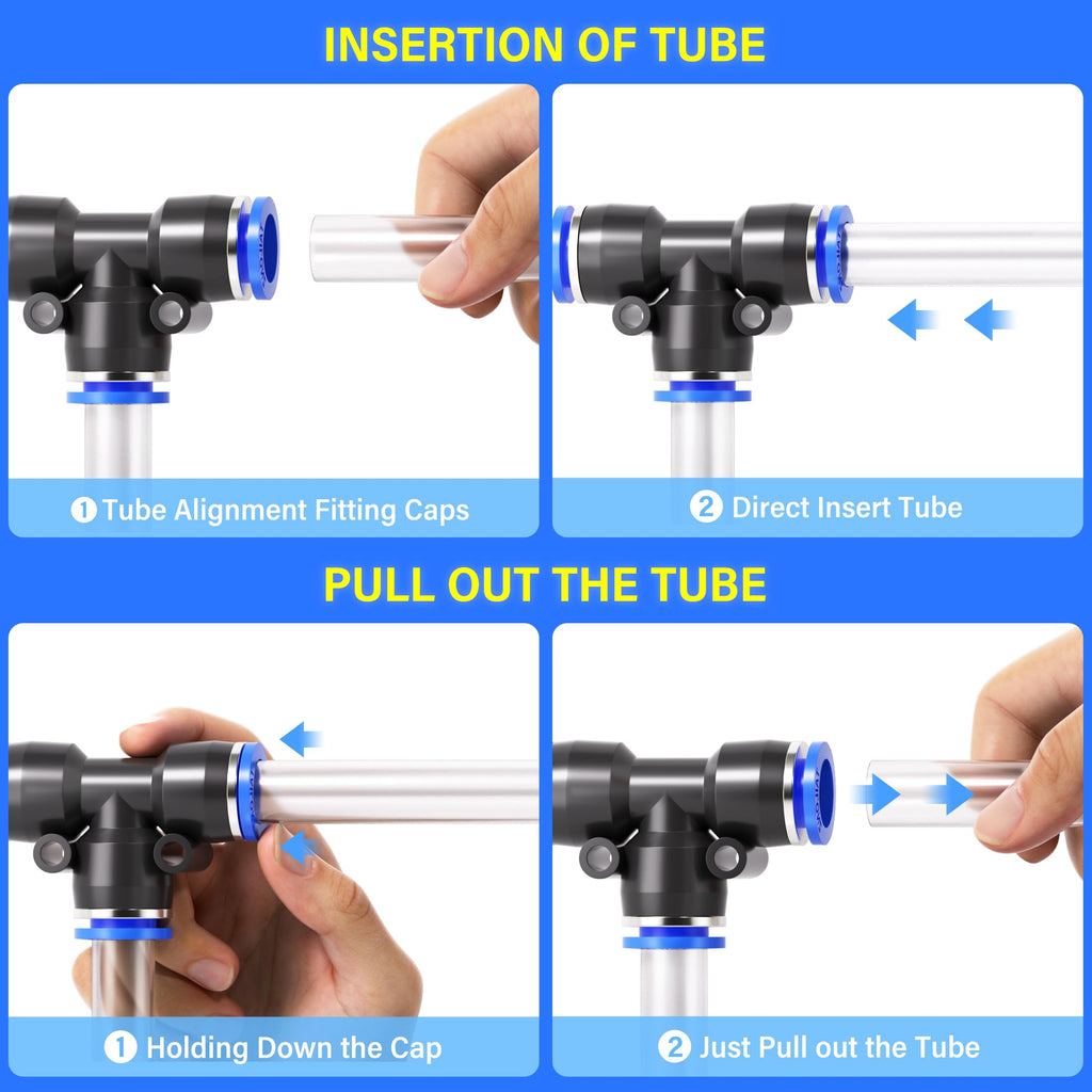 TAILONZ 1/4" Push to Connect Fitting Splitters+Elbows+Tees+Straight 8Pcs