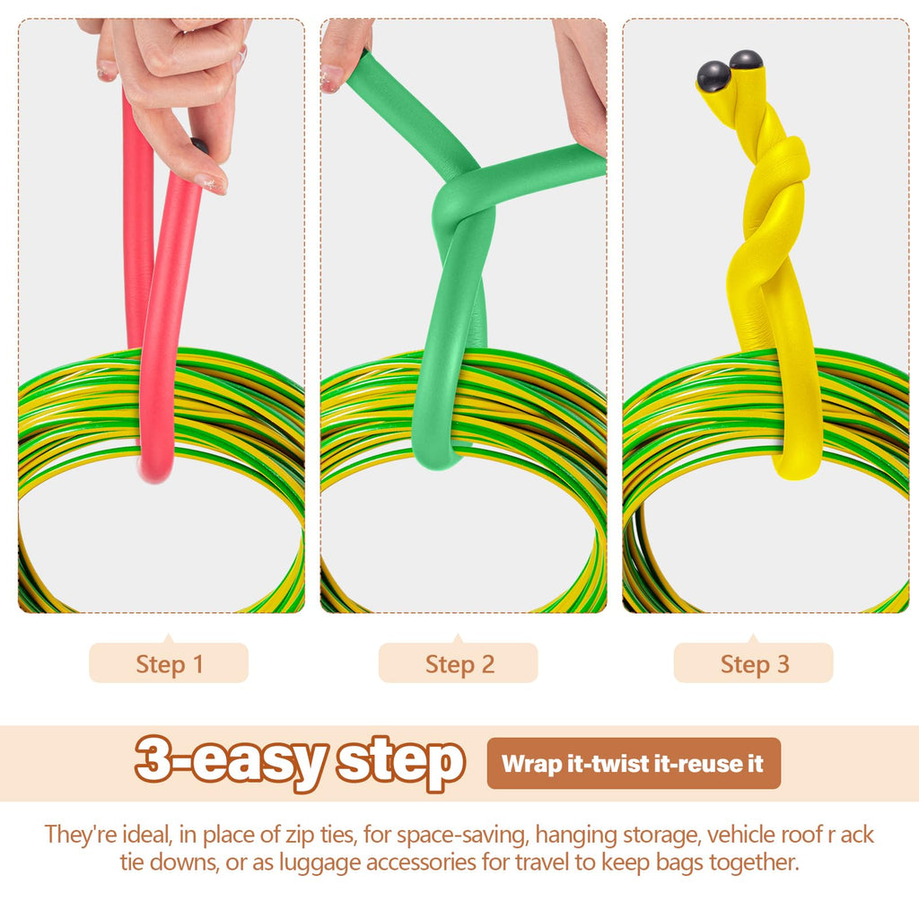 Ninehaoou 20 Pcs 17 Inch EVA Foam Twist Rubber Ties Reusable Bendable Cable Tie Straps Flexible Heavy Duty Twisty Ties for Organizing Cords Bundling (Red,Yellow,Green,Black)
