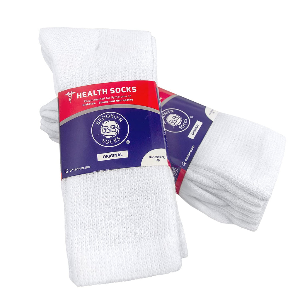 12 Pairs of Cotton Diabetic Neuropathy Crew Socks (10-13, Fits Mens shoe size 9-12, White)