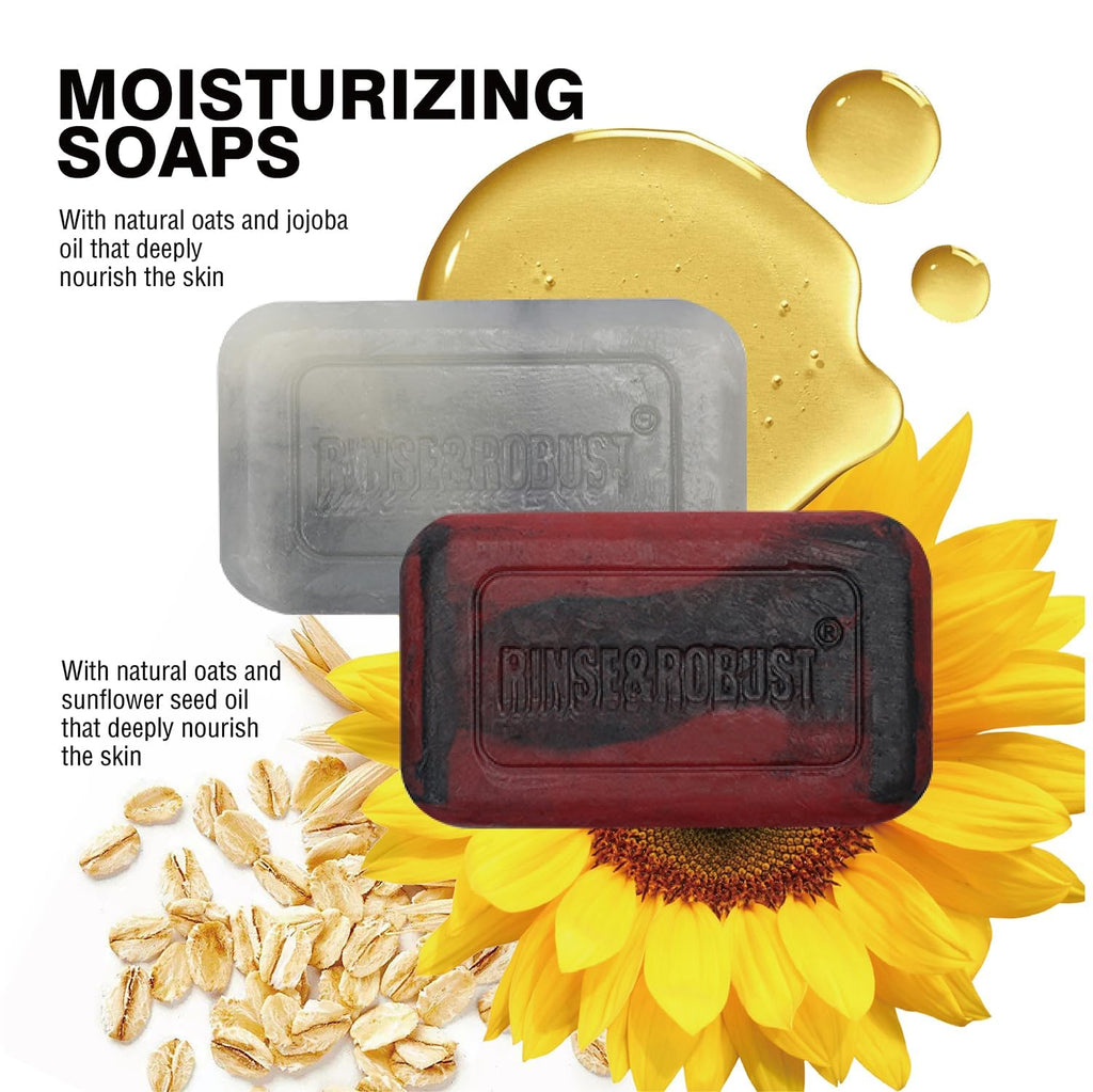 Rinse & Robust Bar Soap for Men - 4Pcs Exfoliating & Moisturizing 4-in-1 Cleansing Bar Set for Face, Body, Hands & Shave | All Skin Types | Luxury Fathers Day Gift Set(4 x 5.3 oz)