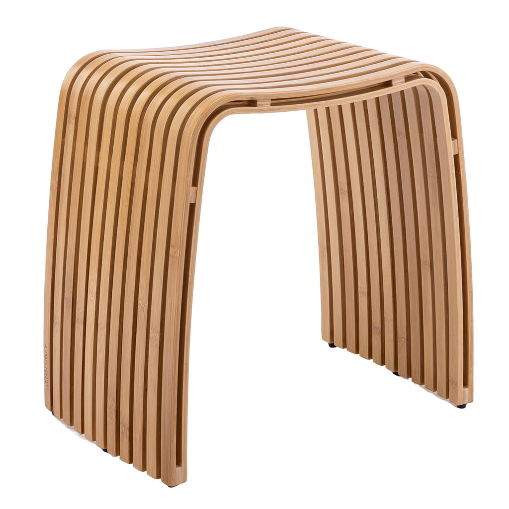 Bamboo Shower Bench, Non-Slip Shower Stool & 286 lbs, Waterproof Bathroom Stool Spa Bath Seat, Natural Bamboo Stool, Suitable for Multiple Settings: Bathroom, Bedroom, Dining room and Living room