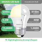 DEGNJU LED Refrigerator Light Bulb, 40W Equivalent, 120V, Fridge Light Bulb 2700K Soft White, A15 Appliance Bulb 5.5W for Freezer, 650LM, E26 Standard Base, 120V, Non-Dimmable, 4 Pack