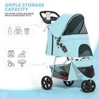 Magshion 3-Wheel Pet Stroller, Foldable Travel Jogger for Small & Medium Dogs & Cats (Up to 33lbs), Lightweight Carrier with Breathable Mesh Cover, Cup Holder & Storage Basket, Mint Green