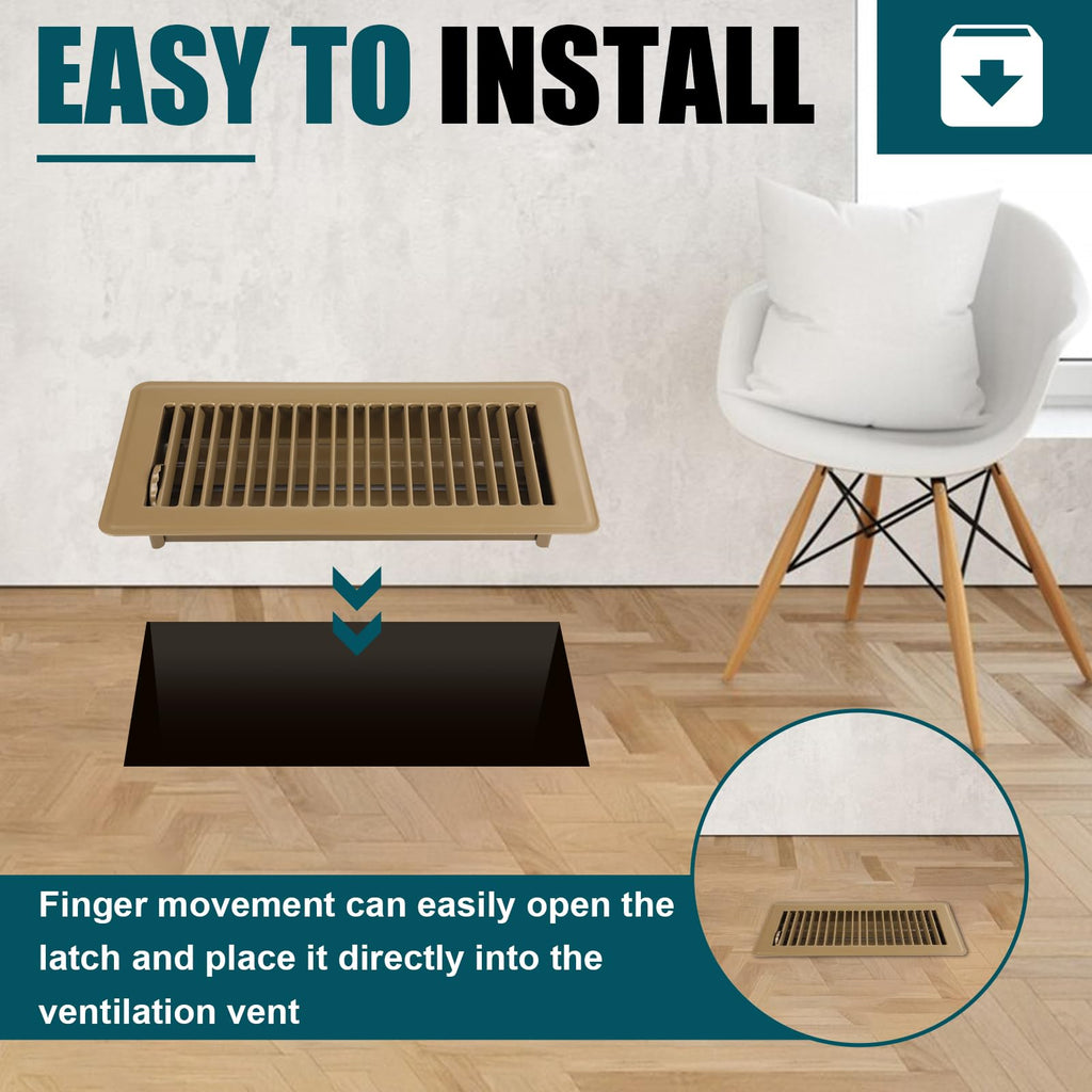 VOISEN Floor Register 4x10, 2 Pack Brown Floor Vent Covers,Heavy Duty Steel Walkable Floor Vents,Vent Covers for Home Floor