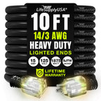 10ft Outdoor/Indoor Extension Cord 14/3 Gauge Heavy Duty 3 Prong SJTW, Waterproof, Flexible Cold-Resistant Long Power Cord,15A 125V 1875W, Black by LifeSupplyUSA