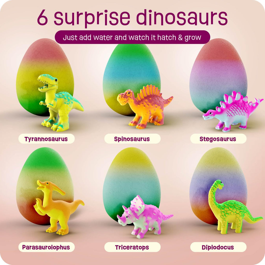 Dan&Darci Dinosaur Hatching Surprise Eggs for Kids - 6 Pack - Grows 600% - Dino Egg Toys for Boys & Girls Age 3-8 - Gift Ideas, Party Favors, Basket Stuffers - Gifts for Girls Ages 3 4 5 6 7 8