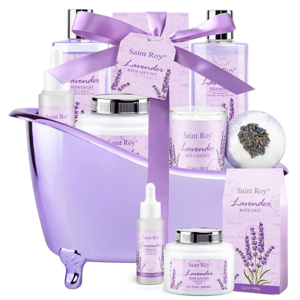 Lavender Bath and Body Gift Basket, Facial Skin Care Set, Spa Kit for Women, Self-Care Relaxation Set, Pamper Kit Self-Care Set, Birthday, Christmas, bath sets for women gift, Mother Day, Anniversary