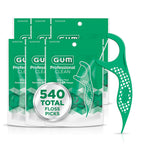 GUM Professional Clean Dental Floss Picks, Extra-Strong Shred-Resistant Flossers with Easy-Grip Handle, Fresh Mint Flavor, 90 Count (Pack of 6) 540Total