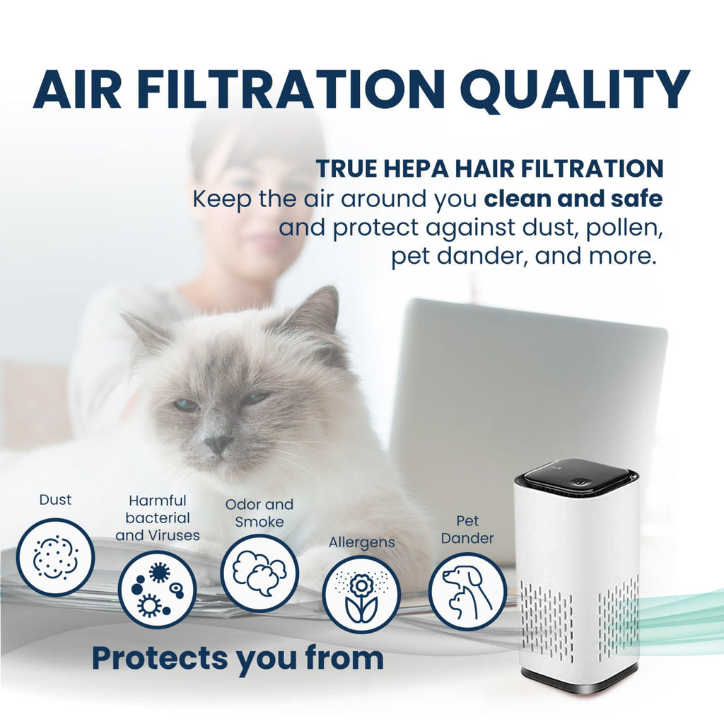 KIKI PURE A1 2021 Mini HEPA USB-C Powered Air Purifier. Ultra Portable (5.2in tall, 6.7 ounces), Ultra Quiet. for Travel, In-Car and Desktop (White)