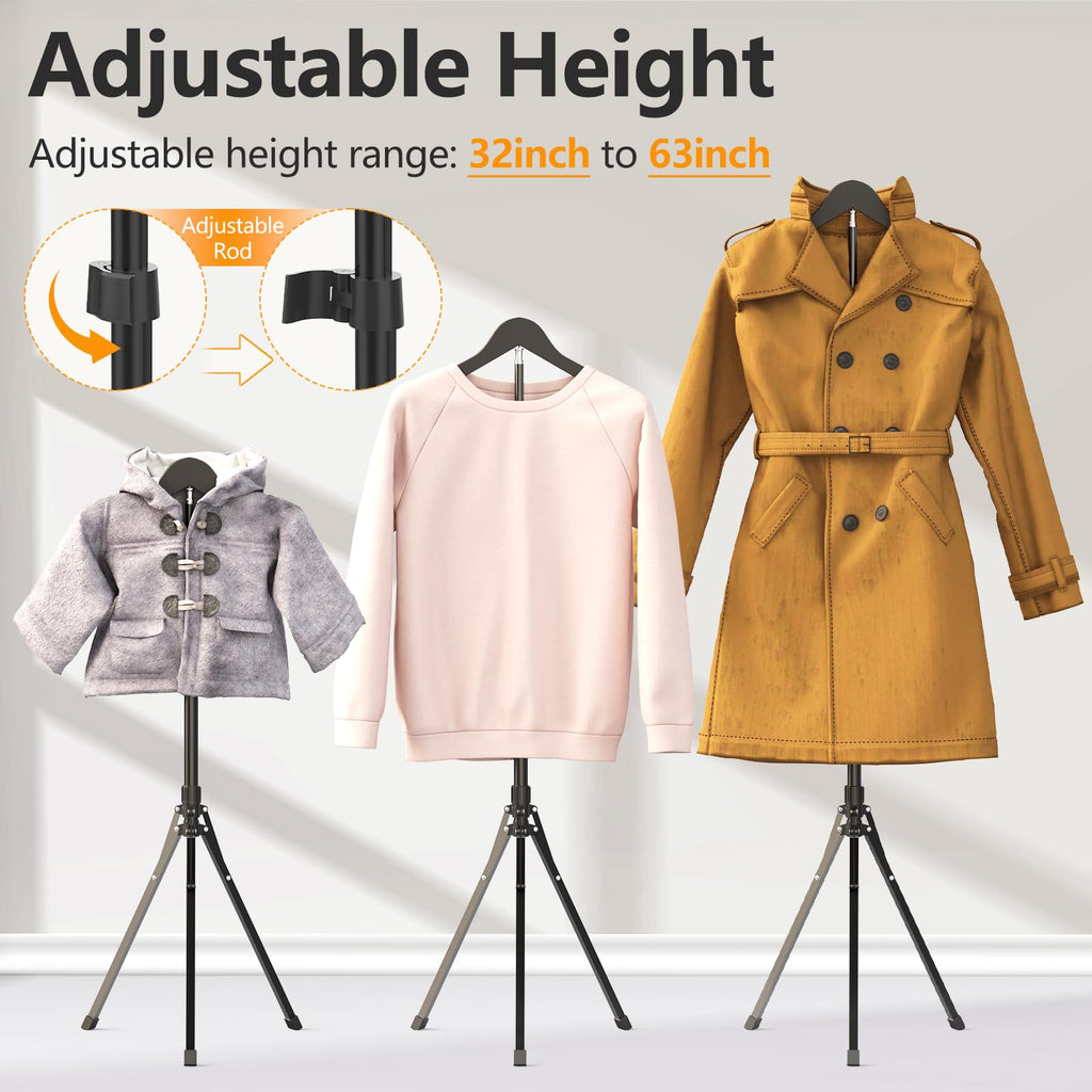 Adjustable Shirt Display Stand 32-63 Inch, Foldable Clothing Display Stand Mannequin Torso for Retail Vendors, Multi-Use Steamer Rack Stand for Cap Gown Graduation Clothes Garment