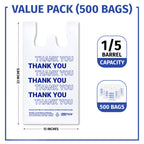 Bagtron Thank You T-Shirt Carry-Out Bags, Disposable Plastic Bags with Handles for Shopping and Restaurant, 1/5 Barrel, 0.75 Mils, White/Blue, 13" x 8" x 23" Large, 500 Count