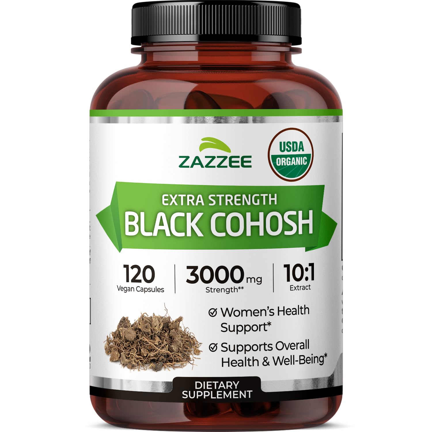 Zazzee USDA Organic Black Cohosh 10:1 Extract, 3000 mg Strength, 120 Vegan Capsules, 4 Month Supply, Standardized and Concentrated 10X Extract, 100% Vegetarian, All-Natural, Non-GMO, Made in The USA