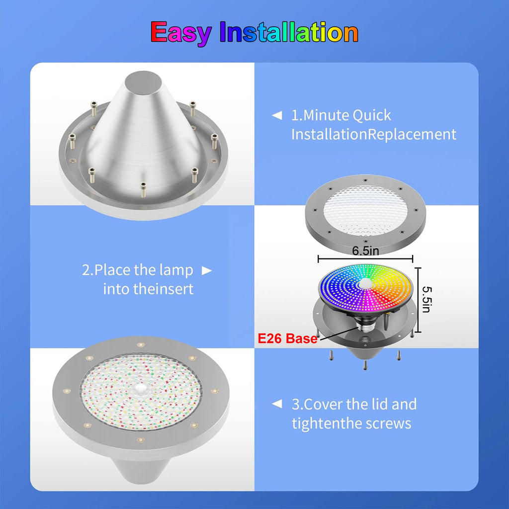 Jadisi Pool Lights for Inground, LED Light Bulb for Above Ground Swimming Pool, LED Lights for Inground Pool, 120V Spa Light Bulb E26 Base, Multi-Color & Adjustable Brightness - Black 90W