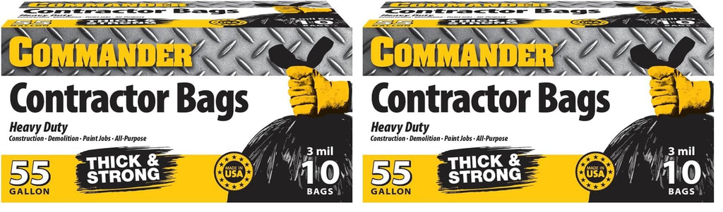 Commander 55 Gallon 3 MIL (eq) Heavy Duty Contractor Bags with Flap Ties - 36" x 56" with flaps - For Contractor,Industrial,& Outdoor,(Pack of 20)