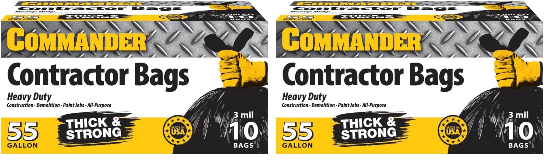 Commander 55 Gallon 3 MIL (eq) Heavy Duty Contractor Bags with Flap Ties - 36" x 56" with flaps - For Contractor,Industrial,& Outdoor,(Pack of 20)
