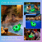 Uekars Solar Frog Pool Chlorine Floater for 3 Inch Tablets, Chlorine Tablet Floater w/Adjustable Release, Glow in Dark, Large Capacity Floating Chlorine Dispenser for Pool, Hot Tub,Spa,Blue-Green,9In