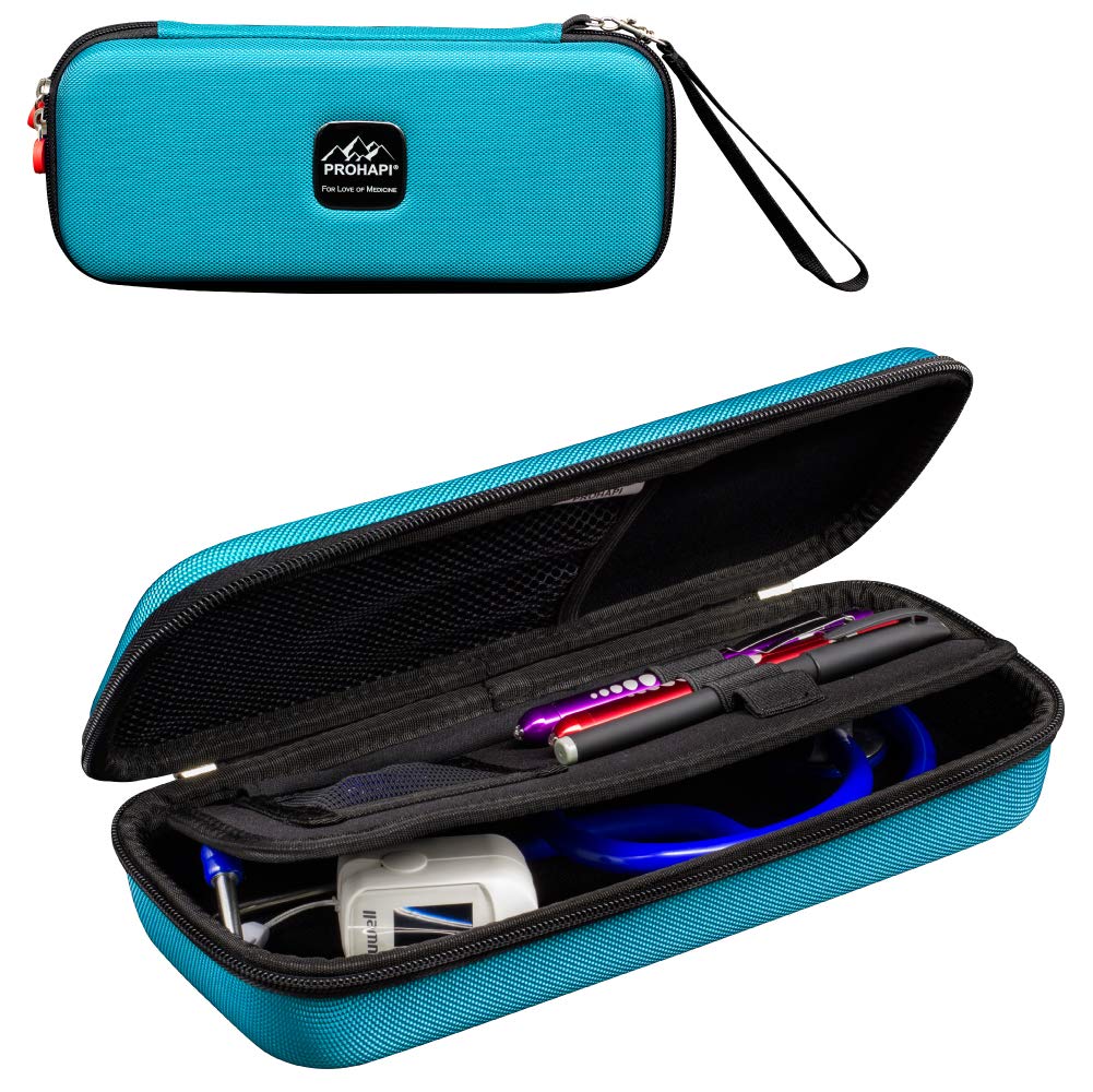 PROHAPI Hard Stethoscope Case, Large Stethoscope Carrying Case with ID Slot, Compatible with 3M Littmann/ADC/Omron/MDF Stethoscope Includes Mesh Pocket for Nurse Accessories (Turquoise)