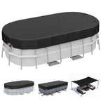 LXKCKJ 7x10 FT Rectangular Pool Cover for Above Ground Pool, Solar Oval Pool Cover Protector, Winter Pool Cover with Accessories Set Ideal for Cold and UV Resistant, Dustproof (Black)