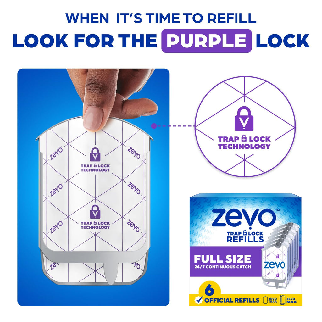Zevo Flying Insect Trap Official Refill Cartridges - Fits Zevo Trap and MAX Indoor Fly Trap, Trap+Lock Technology Fly Trap Refill for Gnats, House Flies & Fruit Flies (6 Official Refill Cartridges)