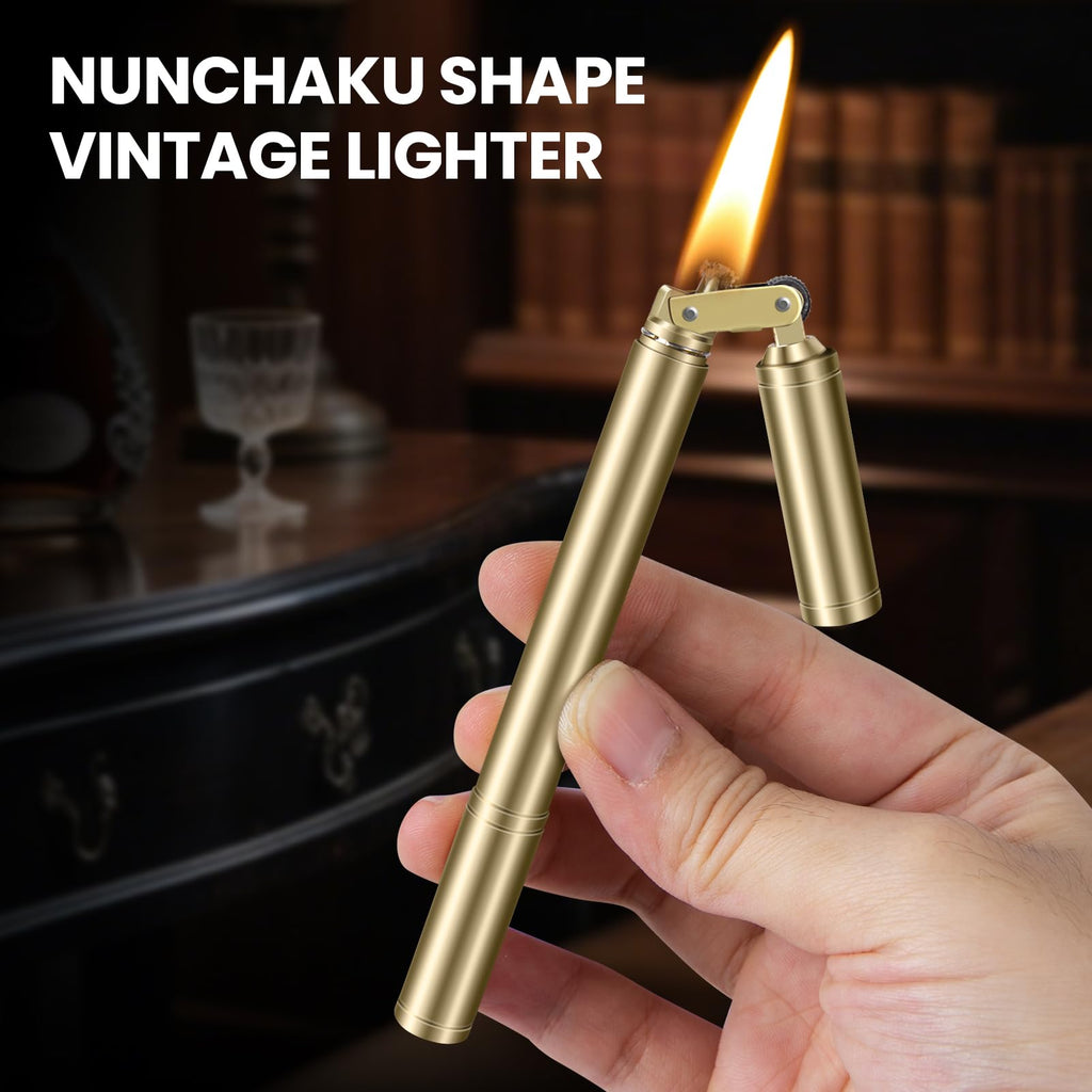 CHOICEDC Vintage Lighter, Cool Trench Lighter, Unique Slim Kerosene Lighters Fluid Refillable, Antique Brass Pipe Lighters with Spare Oil Tank and Flint Chamber, Novelty Gifts for Men Women, No Fuel