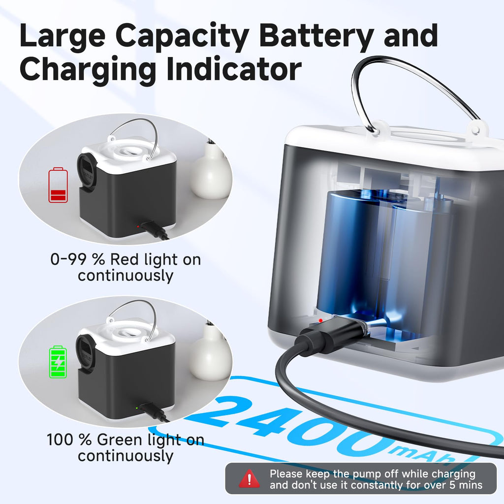 Portable Air Pump for Inflatables, 4.5kPa Mini Air Mattress Pump with Camping Light, 2400mAh Battery Rechargeable Air Pump for Pool Floats, Sleeping Pads, Swimming Ring, Vacuum Storage Bags, Black