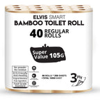 Elvissmart Bamboo Toilet Tissue, 3-Ply, 250 Sheets per Roll, Pack of 40 – Strong and Flexible, Tree-Free, Septic Safe, Natural and Gentle for Comfortable Daily Use
